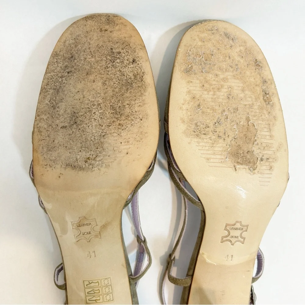Boden Lavender Gray Suede Sling back Heels 41 US 9.5 Retro Bohemian Classic